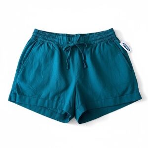 NWT Old Navy Linen Shorts Green Size Medium Tie FrontTwo Front Pockets Classic